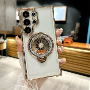 Luxury Clear Rotating Gyro Silicone Magnetic Stand Phone Case For Samsung Galaxy A56 A55 A54 A53 A52 A51 A36 A35 A34 A33 A32 A26 A25 A24 A23 A16 A15 A13 A12 A06 A05 s A04 s A03 A73 4G 5G Plating Protector Cover Casing