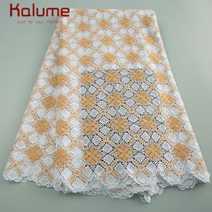 Kalume 2025 African Water Soluble Guipure Lace Fabric High Quality Nigerian French Cord Lace Fabric with Stones For Wedding 3590