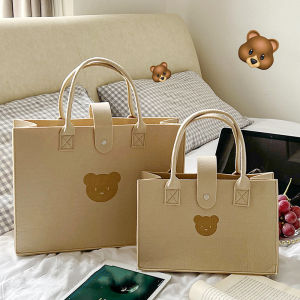 Talao Cute Bear Felt Handbag Large Capacity Handbag Mother and Baby Bag Computer Tablet Book Storage Bags