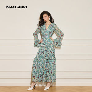 Floral Printed French Style Long Dress