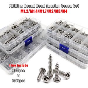 1 Box M1.2 M1.4 M1.7 M2 M3 M4 Cross Phillips Round Pan Head Self Tapping Wood Screw Set Kit A2 304 Stainless Steel GB845