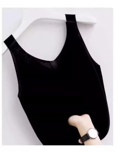 Áo Len Dệt Kim Không Tay Cổ Chữ V Ice Silk Dáng Rộng Cho Nữ Mùa Hè Áo Lót Cơ Bản Áo Khoác Ngoài Áo Ba Lỗ Áo Chui Đầu