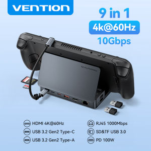 Vention | Vention USB C Game Docking Station for Steam Deck HDMI 4K 60Hz RJ45 USB 3.2 10Gbps Adapter HUB for Switch Rog Ally X Legion Go