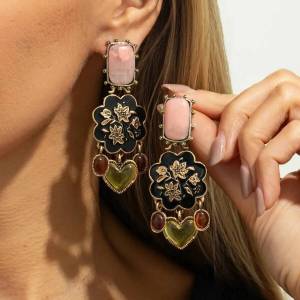 SHIXIN Vintage Acrylic Love Heart Flower Drop Earrings for Women Unique Irregular Geometric Pendant Earrings New Fashion Jewelry