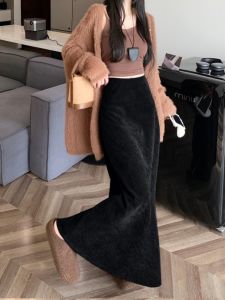 plus Size Womens A-Line Skirt Fish Tail Half-length Flattering Draped Slimming High Waist Long Skirt Korean Style Commute