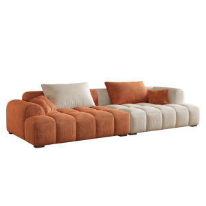 Creamy Style Fabric Sofa Straight Row