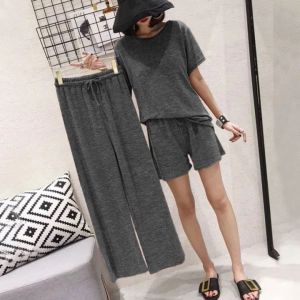 GanLai 3PCS Women Set of New Clothes Pants Summer Women Pants Casual Lazy Wide Leg Pants Shorts Three Piece Set for Women Summer