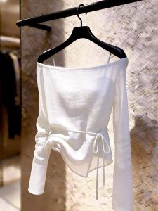 White Binding Long Sleeve Slim Fit Top