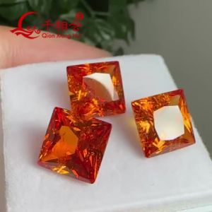 Lab Created Fanta Sapphire with Inclusions Square Princess Cut Orange Synthetic Sapphire Loose Gemstones for Jewelry Making