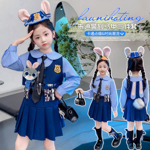 Rabbit Police Officer Clothes Judy Suit Girls Small and Older Children Fall Dress Cos Costume Girl Lolita Three-Piece Set