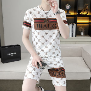 Bộ Đồ Vải Viscose Mẫu Mỏng Mùa Hè Áo Phông Cộc Tay Thường Ngày In Hoa Kỹ Thuật Số Thời Trang Hàng Châu Âu Cho Nam Bộ Hai Chiếc Quần Đùi Một Bộ