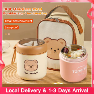 530ML Thermos Flask Soup Container Porridge Warmer Food Insulated Bowl Container 304 Stainless Steel Lunch Box With Spoon Bag
