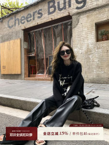 พรางหุ่น เอวสูง หนัง กางเกง สําหรับผู้หญิง สีดำ ยาว กางเกงขายาว ฤดูใบไม้ร่วง ฤดูหนาว โมเดลซุปเปอร์สไตล์ใหม่ กางเกง โดยแบรนด์ Xiao Jun Jun