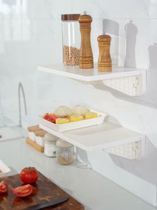 Classy Luxe Multifunctional Kitchen Wall Storage Shelf Wall-mounted Foldable Shelf Iron Rack Bathroom Wall Shelf Organizer White Rack