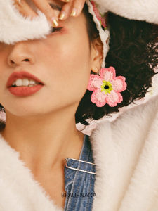 Pink Cherry Blossom Flower Hook Earrings Womens Vintage Holiday out Fashion Jewelry Ear Cuffs Handmade Bananas Yellow