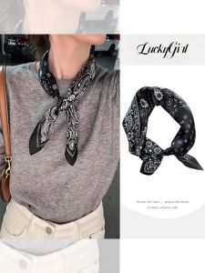 Korean Style Almond Silk Scarf Womens Neck Wrap 2025 New High-End Lightweight Luxury Square Scarf Vintage Accessory