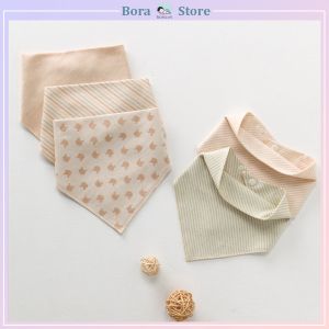 Khăn yếm tam giác cotton hữu cơ tự nhiên 100% 2 cúc bấm
