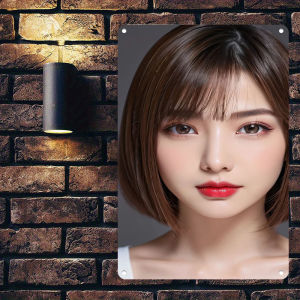 CIFbuy | Vintage Metal Tin Sign Short Bob Asian Lady Portrait Art Wall Decor Salon Bedroom Apartment Wall Plaque