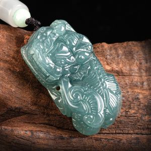 TIMESWIND with Certificate Auspicious Ruyi PIXIU Natural Light Blue Jade Pendant for Men