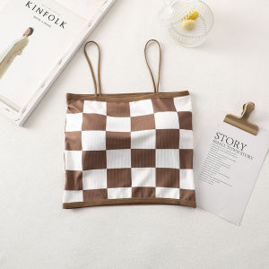 Niceface Tanktop Bra Gym Bra Olahraga Push Up Wanita Tanpa Kawat Motif Kotak Elastis