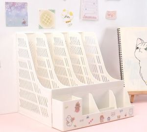 4 Column File Data Storage Rack PP Material Multi-functional Books Pencil Sundries Storage Rack Office Stationery