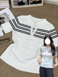 HUOLISI | Slim Fit White Stripe Half-Open Placket T-shirt