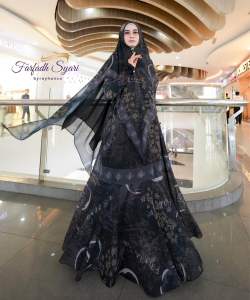 Nadhifa Syar’i Black Ceruty Babydoll Premium Import Farfadh Syari by Rayhanco Gamis Mewah Syari Elegan Nyaman Modis Terkini Pesta Lebaran Undangan Fashion Dewasa Muslim Dress Remaja Kondangan Simple Panjang Ceruti Formal