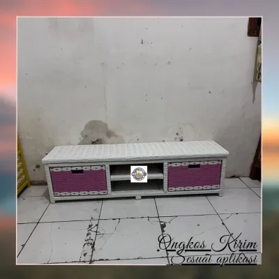 (Ready stok) meja tv lemari laci rotan sintetis 3 dvd termurah