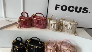 LOEI Zeeva Tweed Box Bag - Mini Box Bag Rantai Gold Korea Style 7444