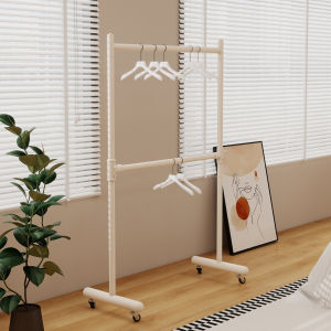 Adjustable Thickness Double Layer Floor Mounted Clothes Drying Rack with Wheels Mobile Clothes Hanger Rack Simple Design Coat Rack