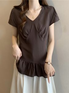 Áo Sơ Mi Cổ V Tay Ngắn Màu Nâu Dành Cho Người Béo
