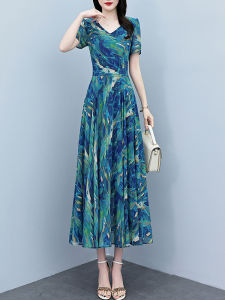 DAIXIANGFEIZI | Summer Ladies Dress A-Line Chiffon Mid-Length Flowered Short Sleeves