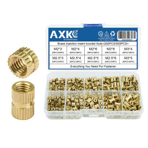 AXK 200/500pcs Brass Insert Nuts Kit Female Threaded Set Knurled Assortment M2 M2.5 M3