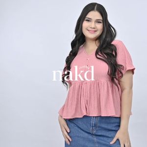 NAKD FASHION CODIE BASIC V NECK BARK CREPE BUTTONS FRONT DAILY CASUAL PLUS SIZE BLOUSE TOP 5091