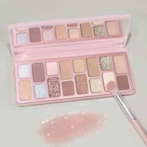 Dikalu Natural 16 Colors Eyeshadow Palette Pearl Shimmer Student Friendly Soft Peach Powder Everyday Fake Bare Face