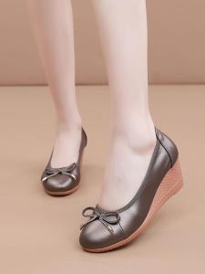 Comfortable Butterfly Knot Platform Heel Womens Shoes Soft Bottom Real Leather Slip-On round Toe Casual Shoes Spring Season