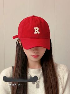 Red Embroidered Baseball Cap Womens Autumn Winter New Style Versatile Face Slimming American Wide Brim Duckbill Cap Adjustable