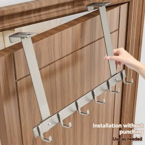 Hooks Over The Door 5/7 Hooks Metal Bathroom Organizer Rack Adjustable Clothes Coat Hat Towel Hanger Movable Holder Door Hang