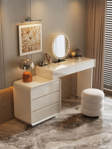 Modern Simple Cream White Dressing Table with Drawer and Mirror