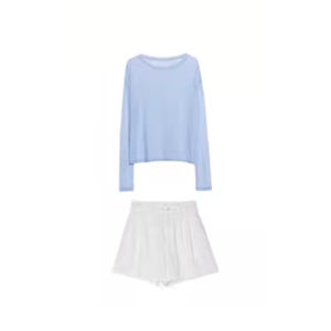 YUEZHONGWEI | Áo len dệt kim lụa xanh hở vai mỏng mùa hè Áo khoác ngoài rộng rãi Áo phông dopamine Áo khoác ngoài phong cách Hàn Quốc mềm mại