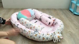 Fortae(ฟอร์เต้) ที่นอนเด็กรังนกขอบตั้ง นอนได้2ด้าน ที่นอนเด็กแรกเกิดขอบตั้งกันตก Cotton100% พร้อมหมอนข้าง2ใบ NA018-1