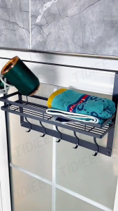 No Drill Over The Door Hanging Rack Towel Hanger Organizer Hook Shelf Storage Wall Mount Behind Door Bag Coat Clothes Bathroom Bedroom