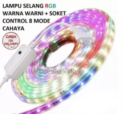 LAMPU LED STRIP LED 10 METER RGB / lampu natal selang LED 5050 + ADAPTOR - Rainbow / Mawar88shop