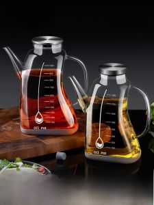 Food Grade Stainless Steel Glass Oil Bottle for Kitchen Home Use Seasoning Vinegar Soy Sauce Storage Container European Style Pure Color