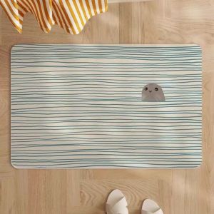 VIKAMA Minimalist Fresh Ocean Style Bathroom Mat Water Absorbent Non Slip Quick Dry Cushioned Shower Floor Mat