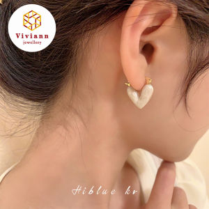 Viviann Original Design Light Luxury White Drop Glaze Love Earrings Korean NewZircon Stud Earrings For Women Fashion Crystal Pearl Sweet Earring Girl Jewelry Hanging Earring Girls Shiny Jewelry