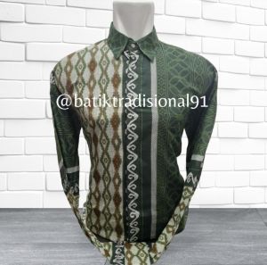 Batik Bestseller Pria Lengan Panjang Songket Katun Hijau