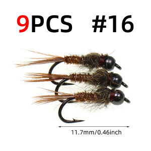 9PCS #14 #16 #18 Bead Head Hares Ear Pheasant Tail Nymph Lure Artificial Fly Fishing Bait for Trout Whitefish Panfish Grayling