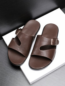 Casual Leather Sandals Mens Summer Breathable Fashionable Flat Slippers Youth Trendy High-end Open-Toe Slippers Comfortable