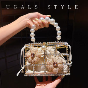 UGALS | Túi Xách Tay Đa Năng Trang Trí Hạt Ngọc Trai & Pha Lê Hoa Kim Cương